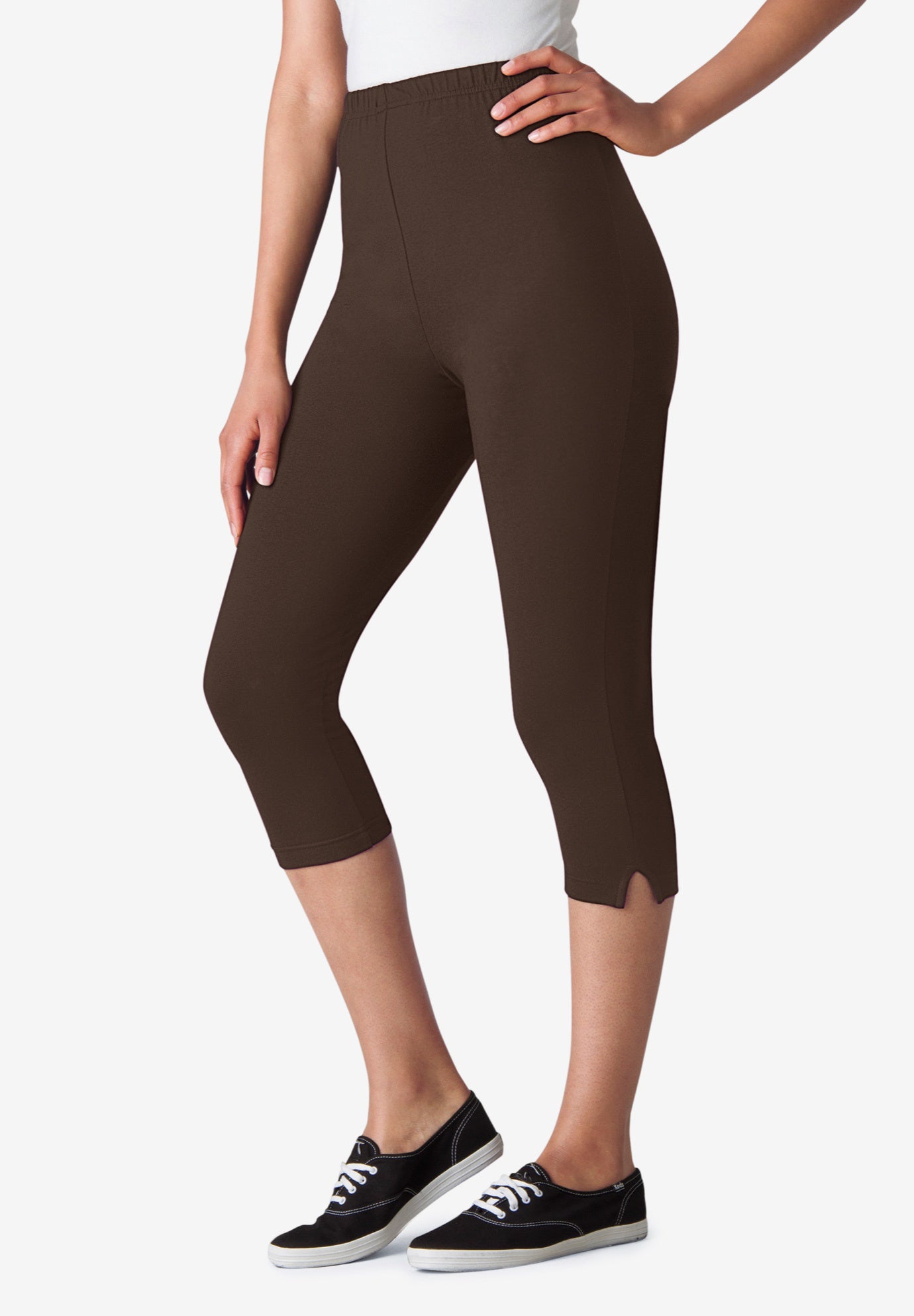 Stretch-Cotton Knit Pull-On Capri Leggings image number 0