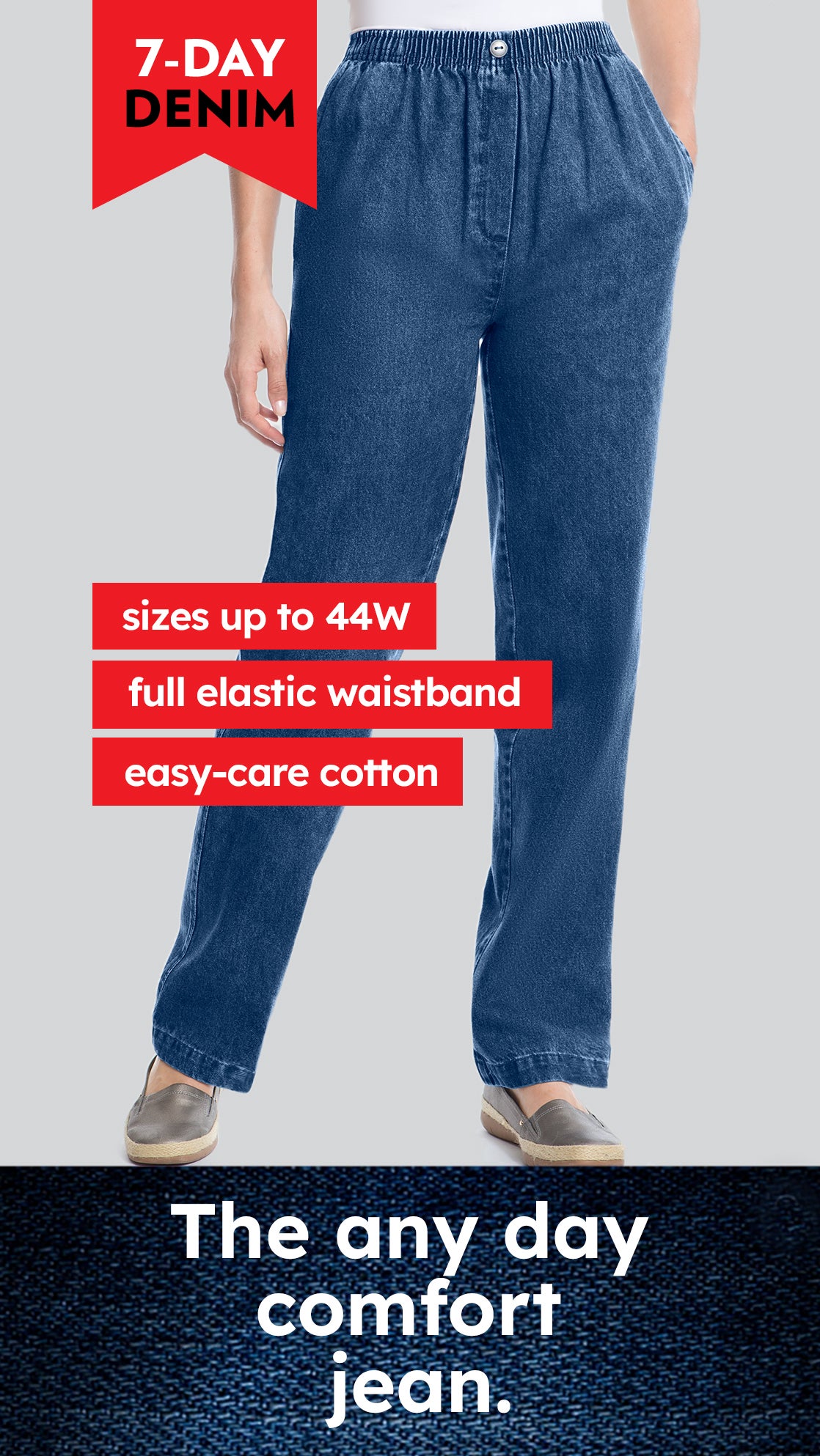 7-Day Elastic-Waist Pull-On Cotton Denim Capri Jeans image number 4