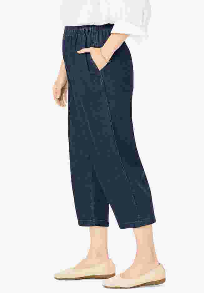 7-Day Elastic-Waist Pull-On Cotton Denim Capri Jeans image number 2
