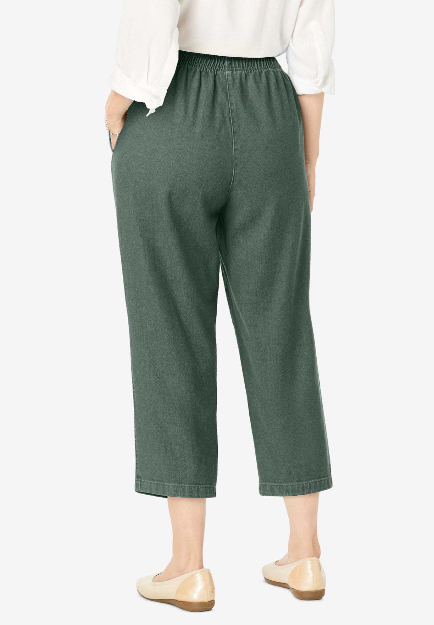 7-Day Elastic-Waist Pull-On Cotton Denim Capri Jeans image number 1