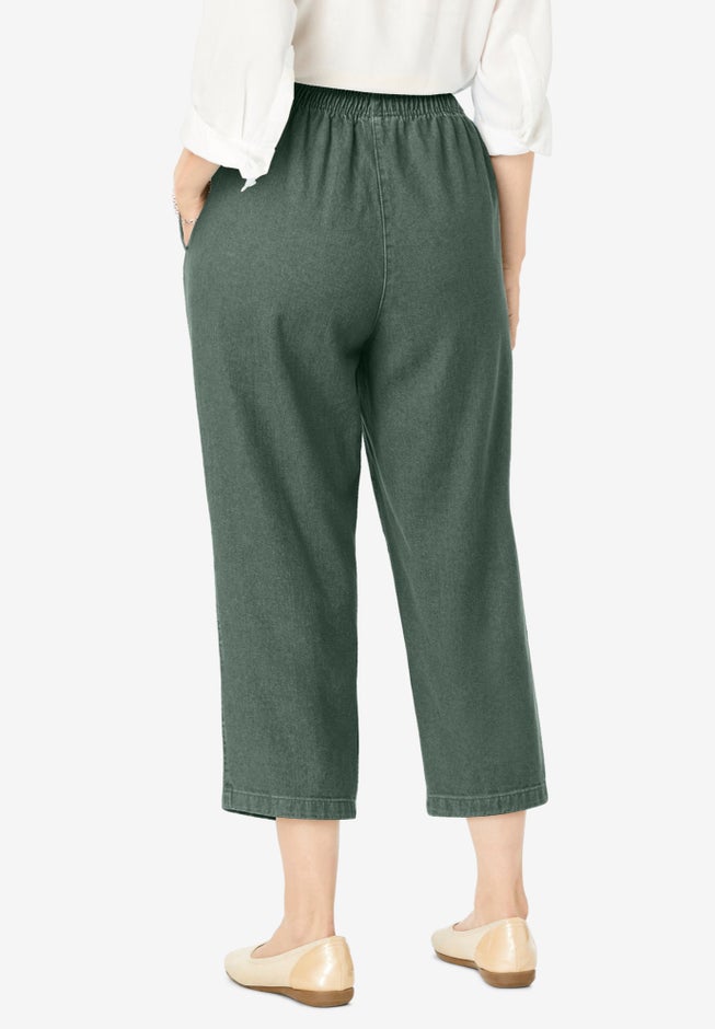 7-Day Elastic-Waist Pull-On Cotton Denim Capri Jeans image number 1