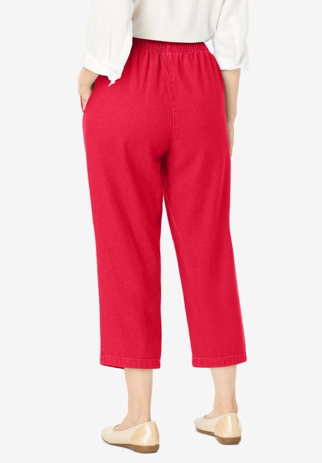 7-Day Elastic-Waist Pull-On Cotton Denim Capri Jeans image number 1