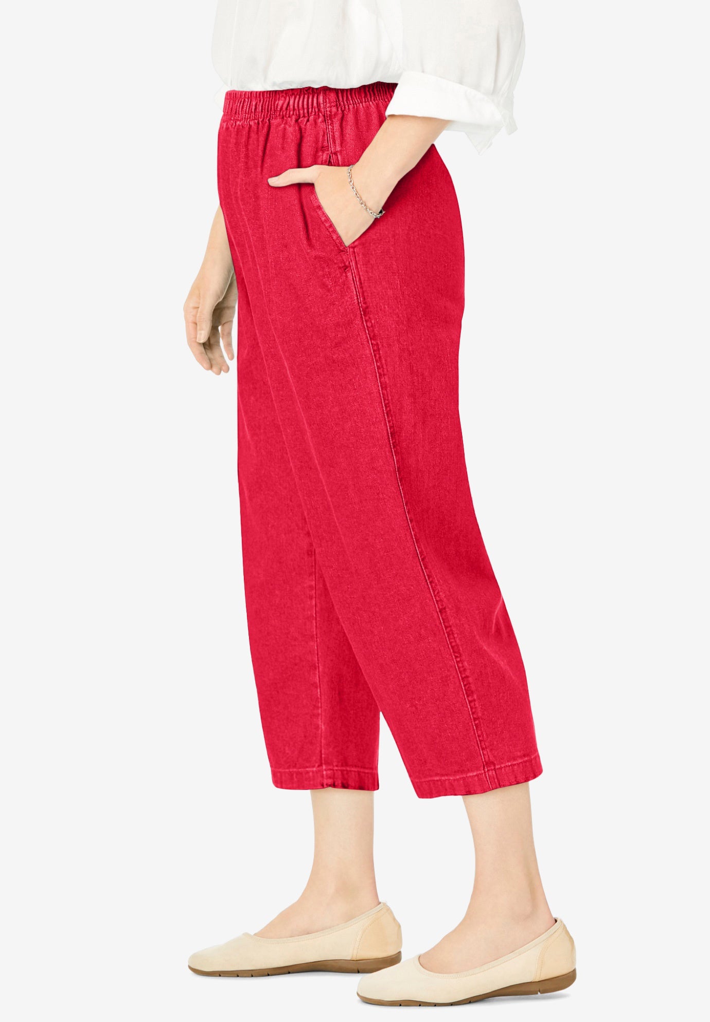 7-Day Elastic-Waist Pull-On Cotton Denim Capri Jeans image number 2