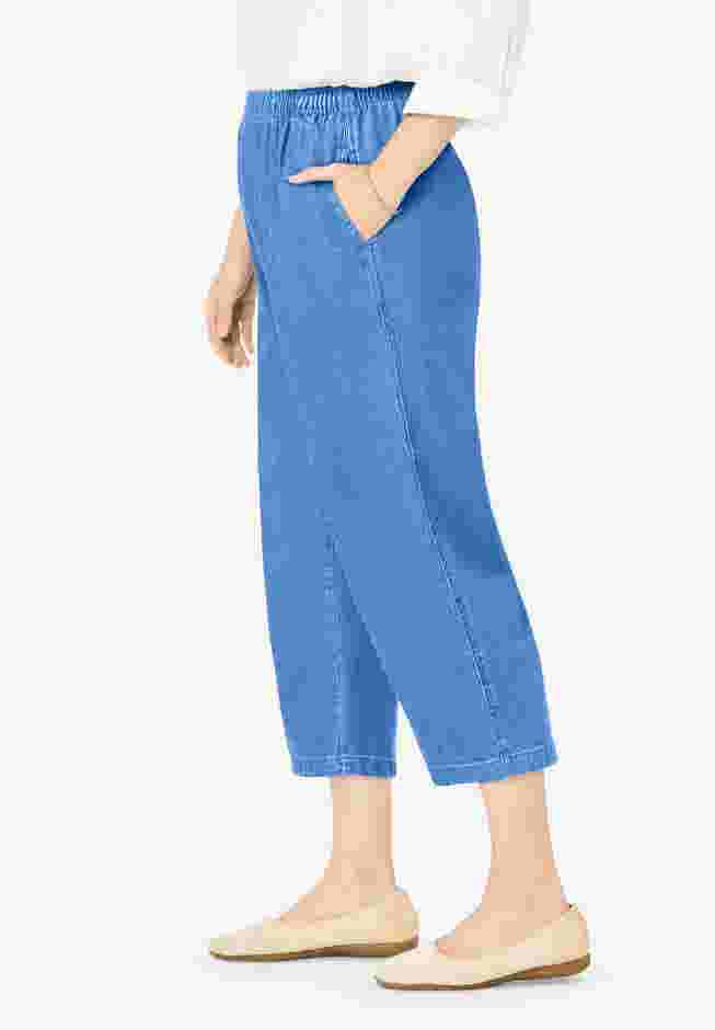 7-Day Elastic-Waist Pull-On Cotton Denim Capri Jeans image number 2