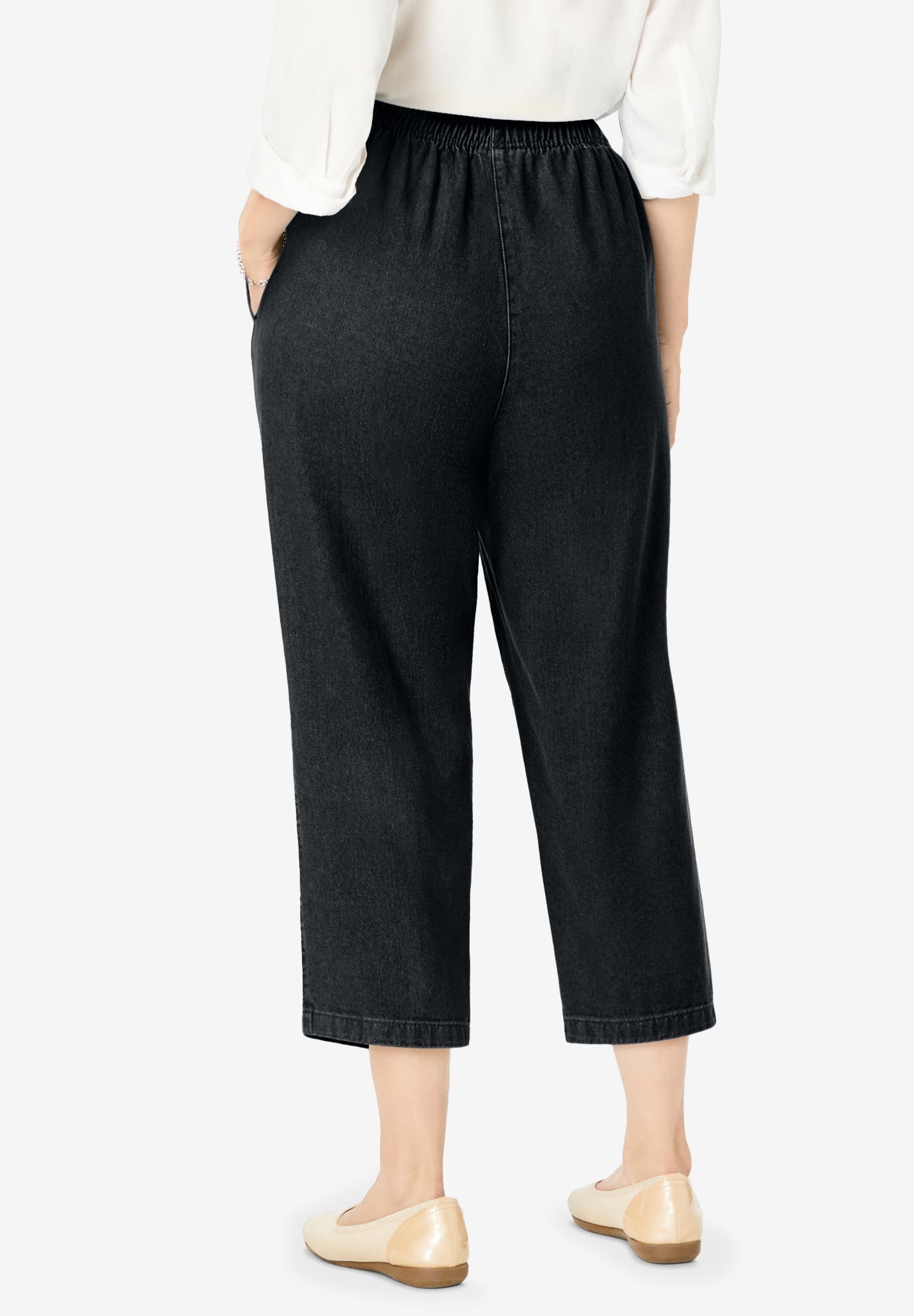 7-Day Elastic-Waist Pull-On Cotton Denim Capri Jeans image number 1