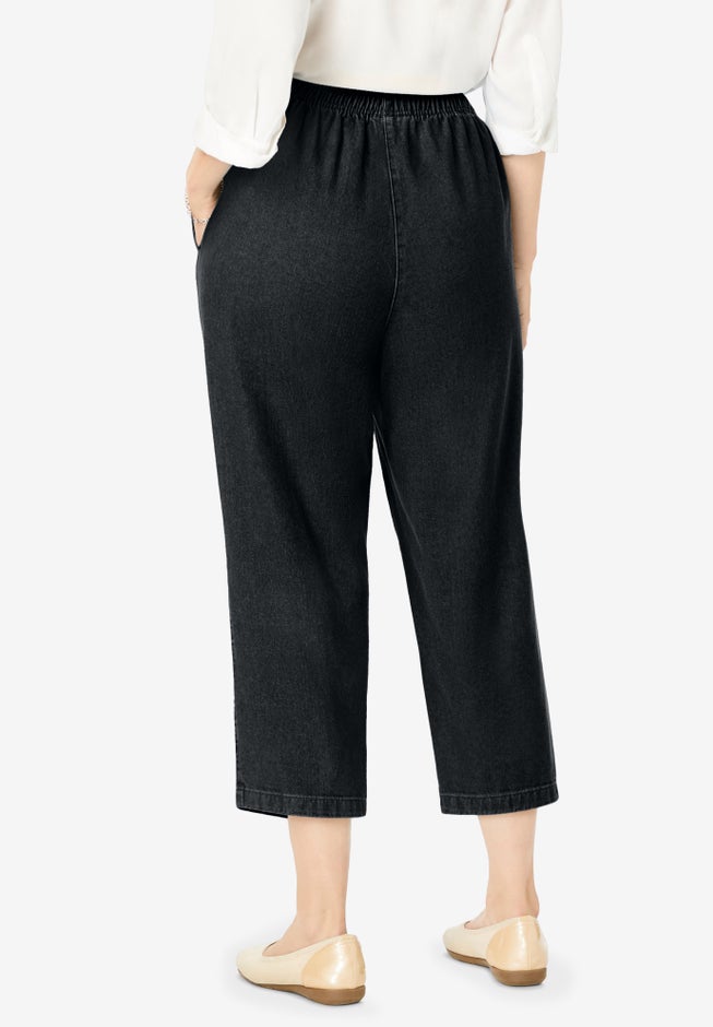 7-Day Elastic-Waist Pull-On Cotton Denim Capri Jeans image number 1