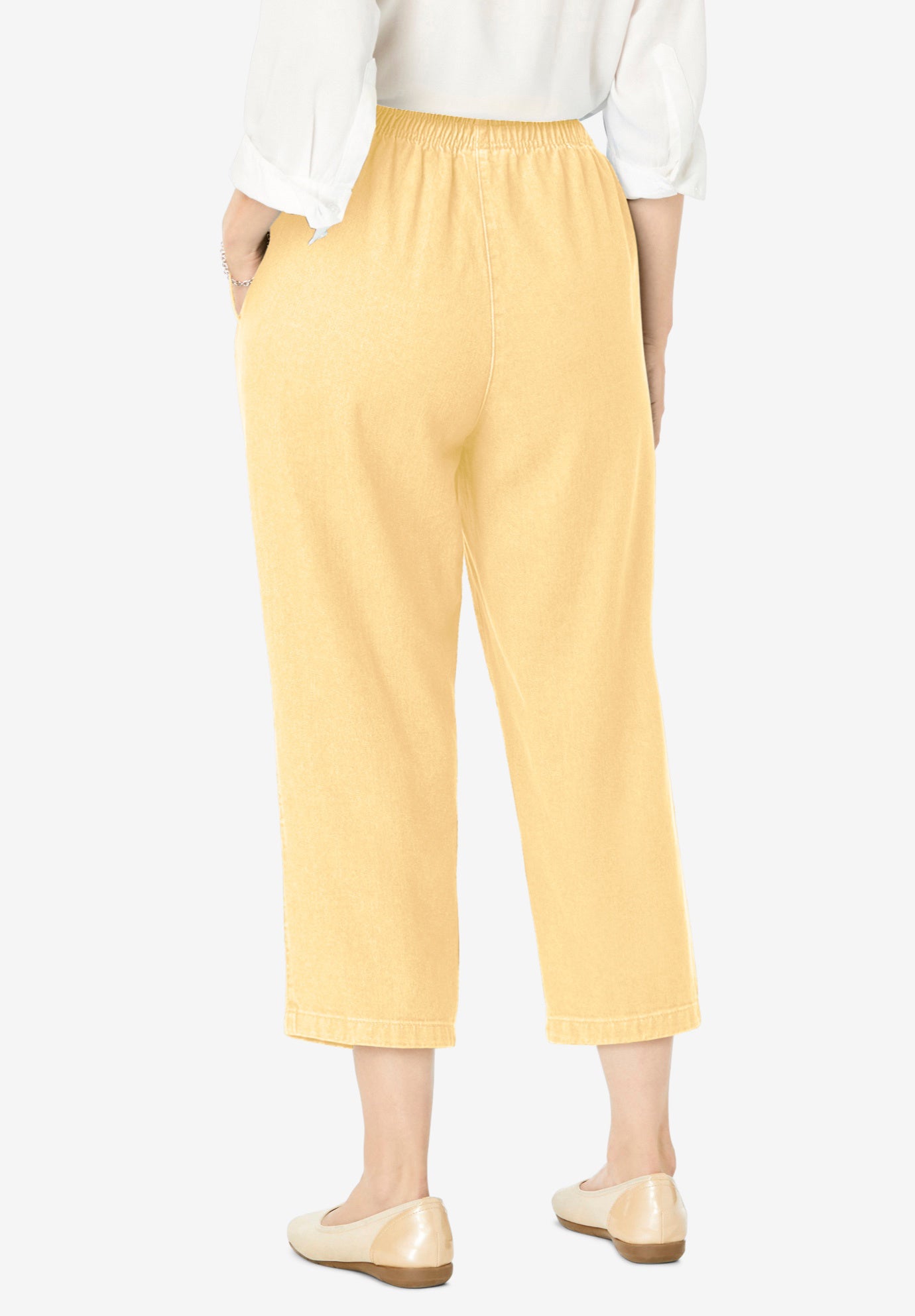 7-Day Elastic-Waist Pull-On Cotton Denim Capri Jeans image number 1