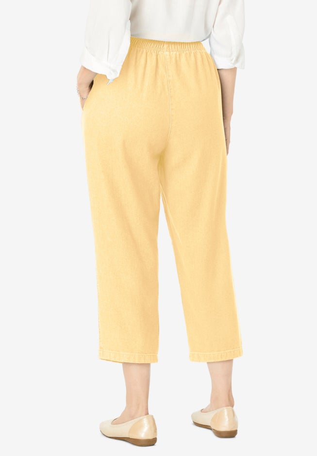 7-Day Elastic-Waist Pull-On Cotton Denim Capri Jeans image number 1