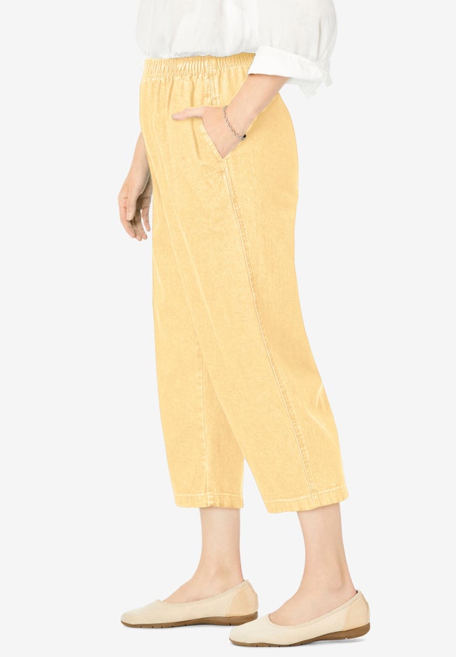 7-Day Elastic-Waist Pull-On Cotton Denim Capri Jeans image number 2