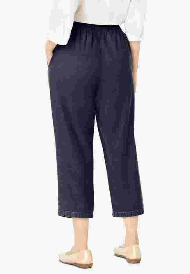 7-Day Elastic-Waist Pull-On Cotton Denim Capri Jeans image number 1