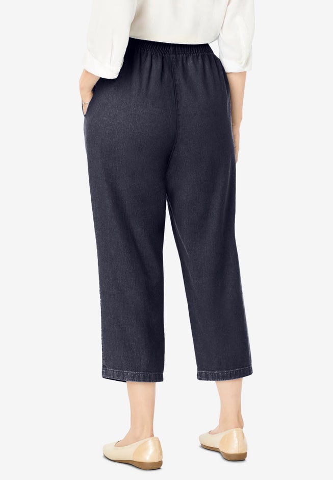 7-Day Elastic-Waist Pull-On Cotton Denim Capri Jeans image number 1