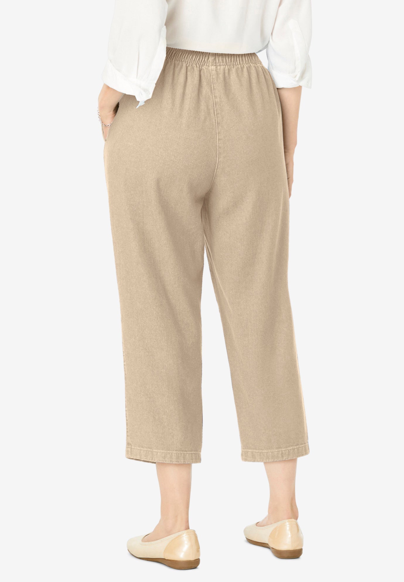 7-Day Elastic-Waist Pull-On Cotton Denim Capri Jeans image number 1