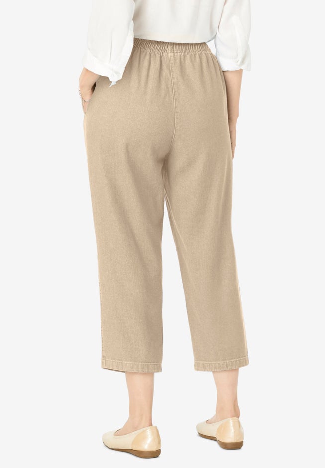 7-Day Elastic-Waist Pull-On Cotton Denim Capri Jeans image number 1