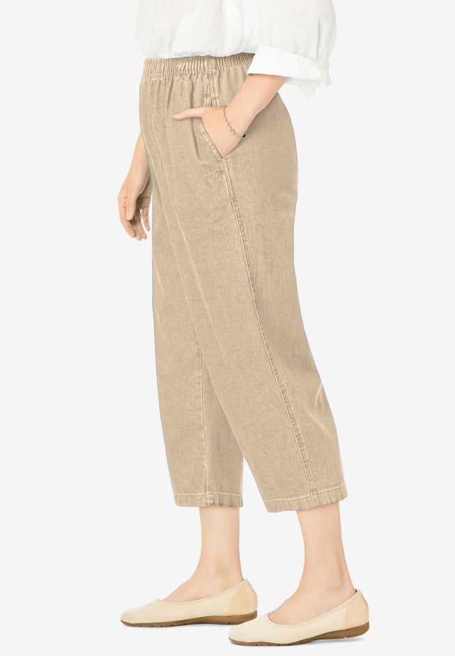 7-Day Elastic-Waist Pull-On Cotton Denim Capri Jeans image number 2