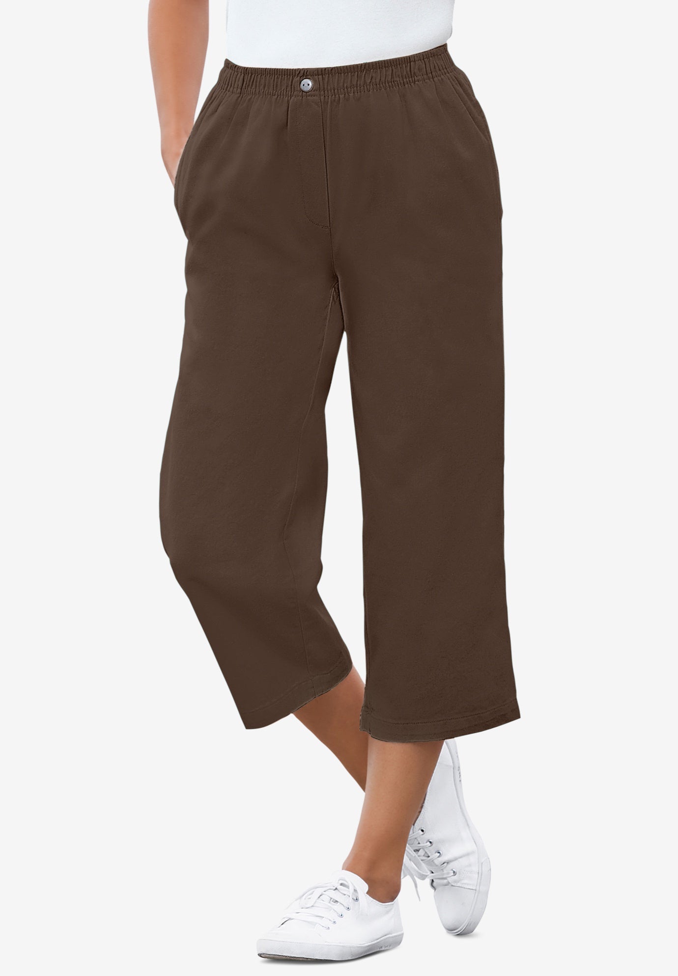 7-Day Elastic-Waist Pull-On Cotton Denim Capri Jeans image number 0