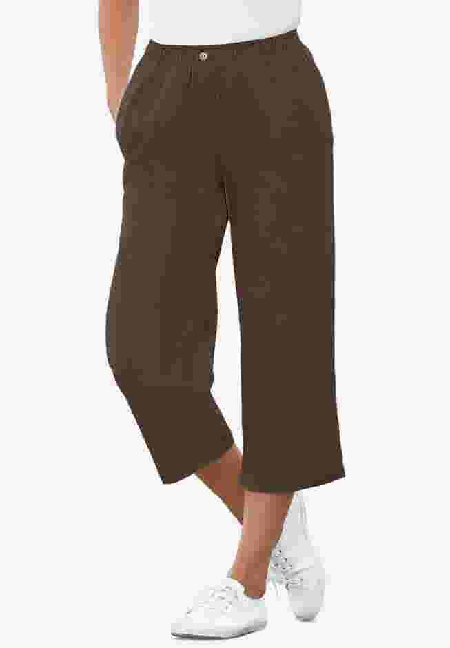 7-Day Elastic-Waist Pull-On Cotton Denim Capri Jeans image number 0