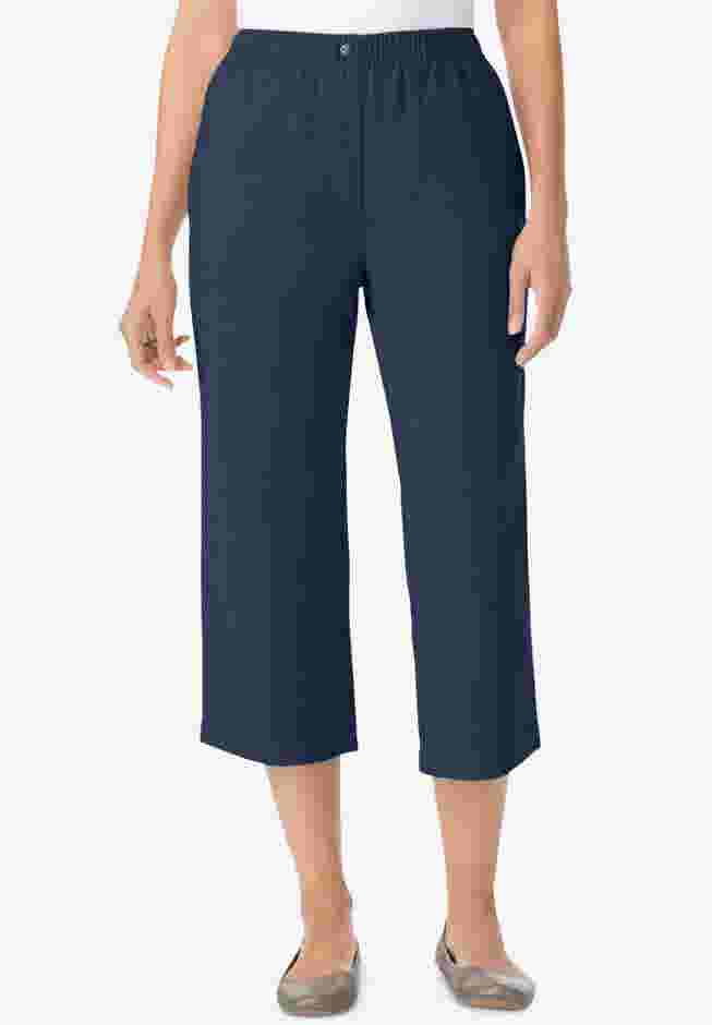 7-Day Elastic-Waist Pull-On Cotton Denim Capri Jeans image number 0