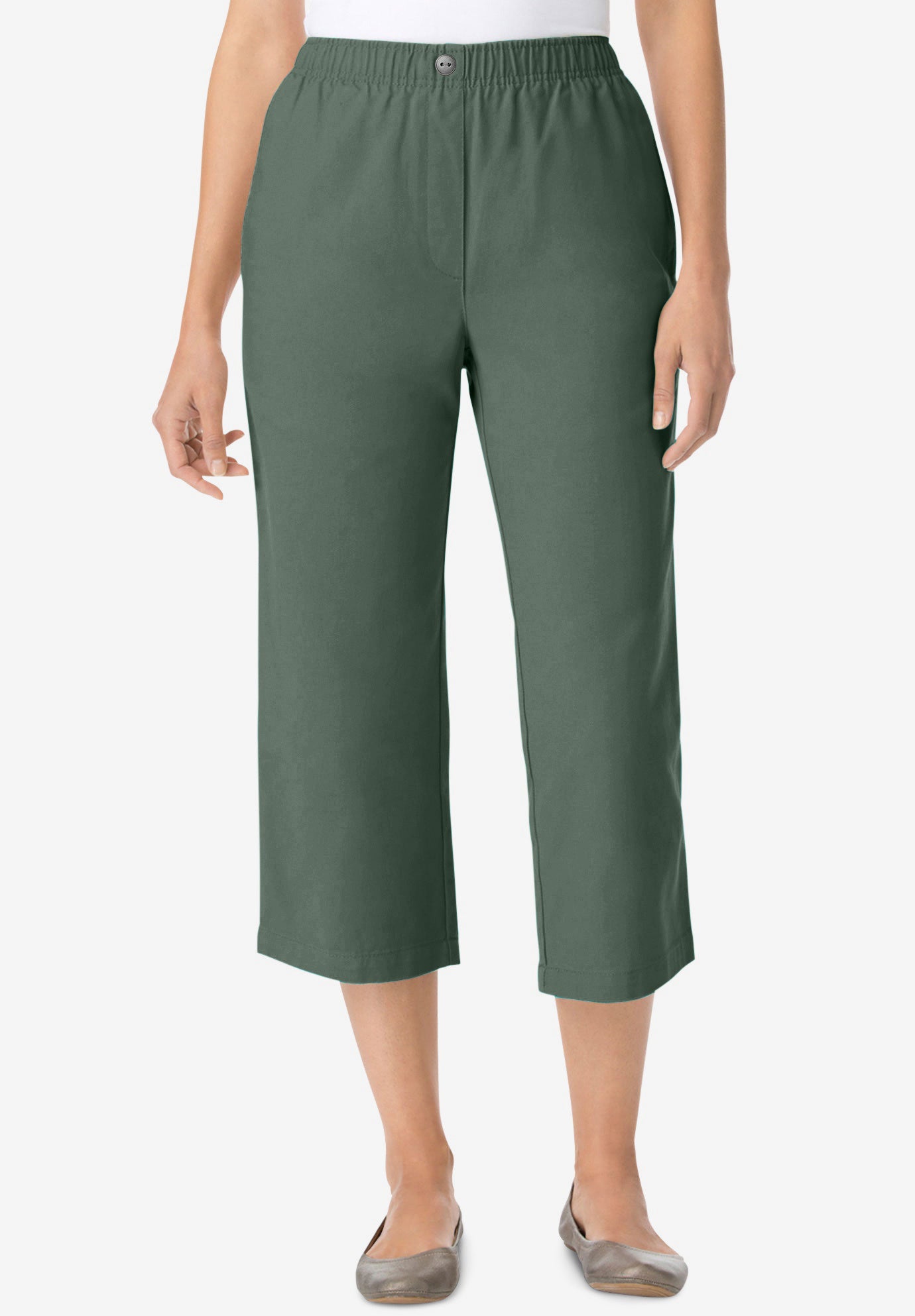 7-Day Elastic-Waist Pull-On Cotton Denim Capri Jeans image number 0