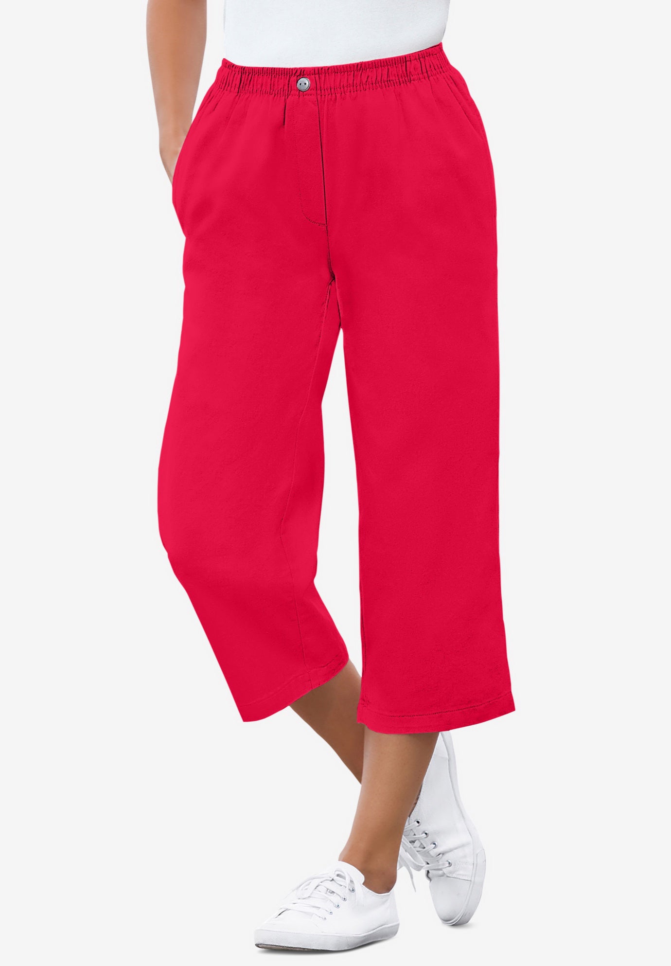 7-Day Elastic-Waist Pull-On Cotton Denim Capri Jeans image number 0