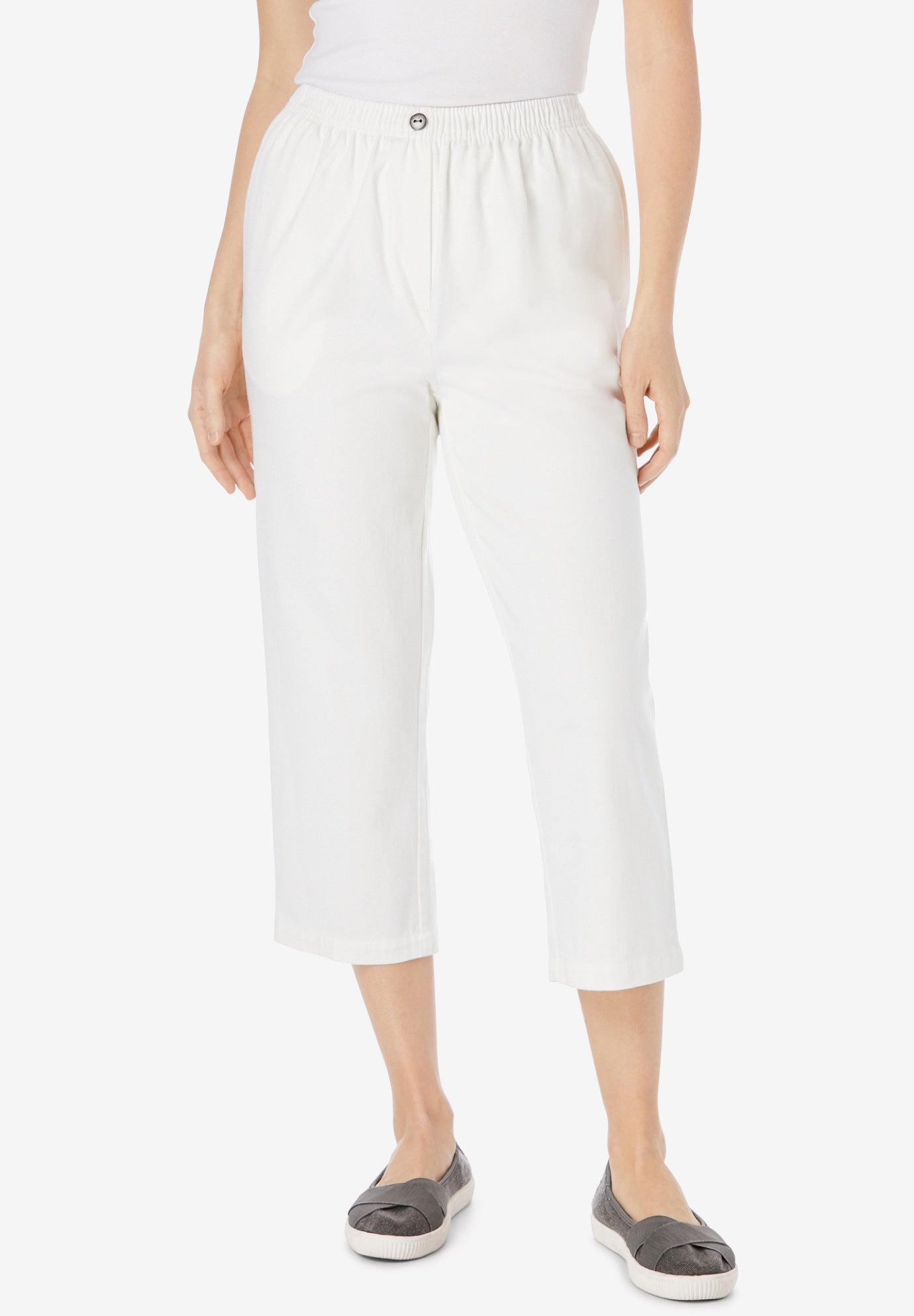 7-Day Elastic-Waist Pull-On Cotton Denim Capri Jeans image number 0