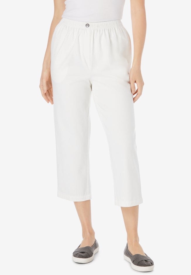 7-Day Elastic-Waist Pull-On Cotton Denim Capri Jeans image number 0
