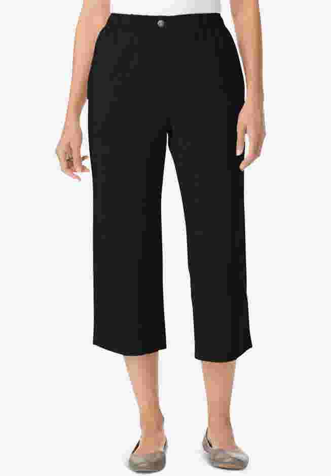 7-Day Elastic-Waist Pull-On Cotton Denim Capri Jeans image number 0