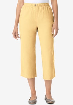 7-Day Elastic-Waist Pull-On Cotton Denim Capri Jeans