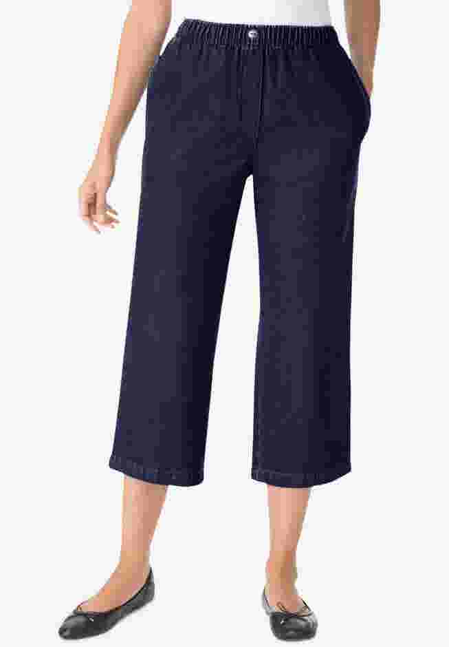 7-Day Elastic-Waist Pull-On Cotton Denim Capri Jeans image number 0