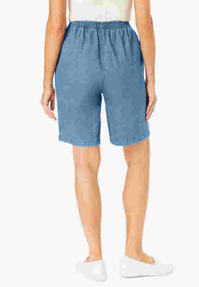 7-Day Elastic-Waist Pull-On Cotton Denim Shorts image number 1
