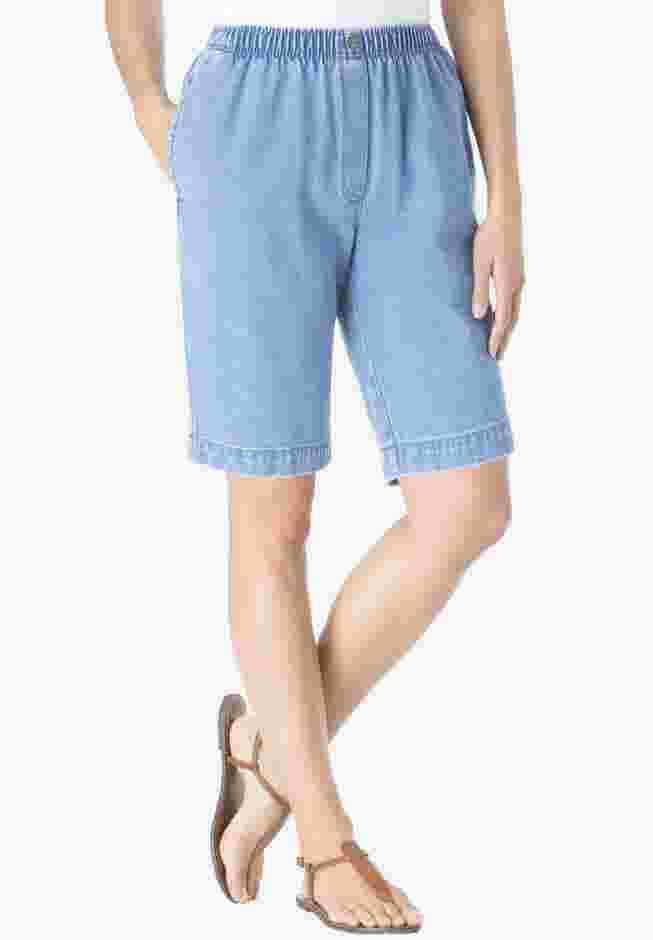 7-Day Elastic-Waist Pull-On Cotton Denim Shorts image number 0