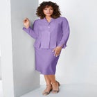 Plus Size Long Sleeve Shawl-Collar Jacket & Sheath Skirt Set &ndash; 2-Piece Suit image number null