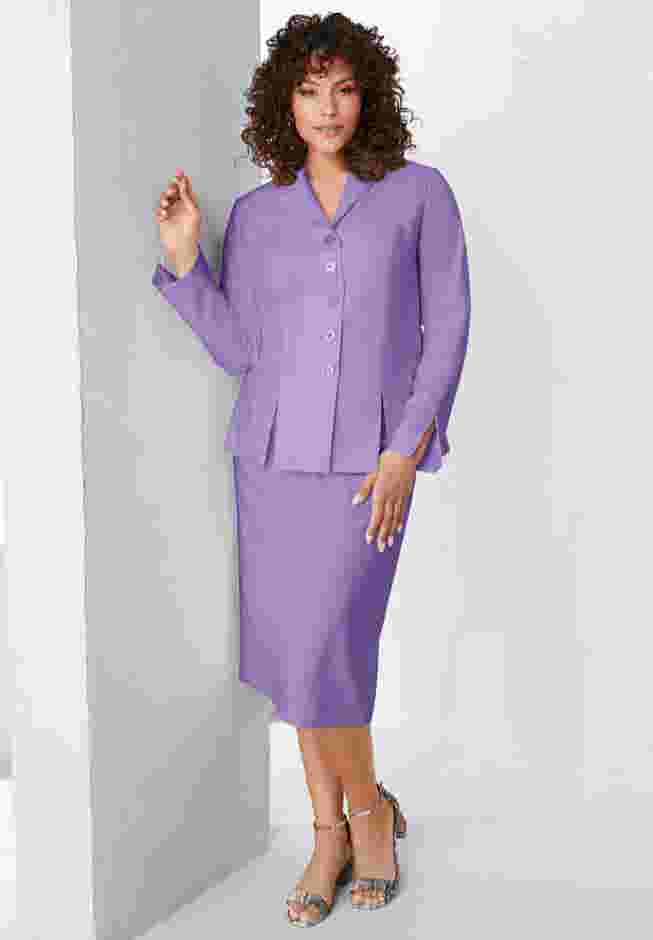 Plus Size Long Sleeve Shawl-Collar Jacket & Sheath Skirt Set – 2-Piece Suit image number 3