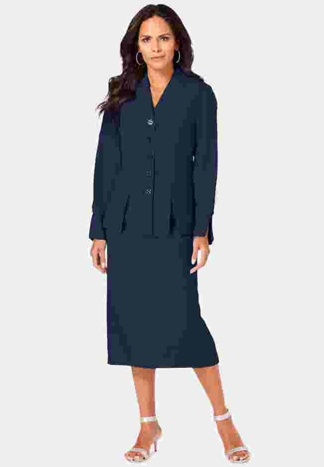Plus Size Long Sleeve Shawl-Collar Jacket & Sheath Skirt Set – 2-Piece Suit image number 0