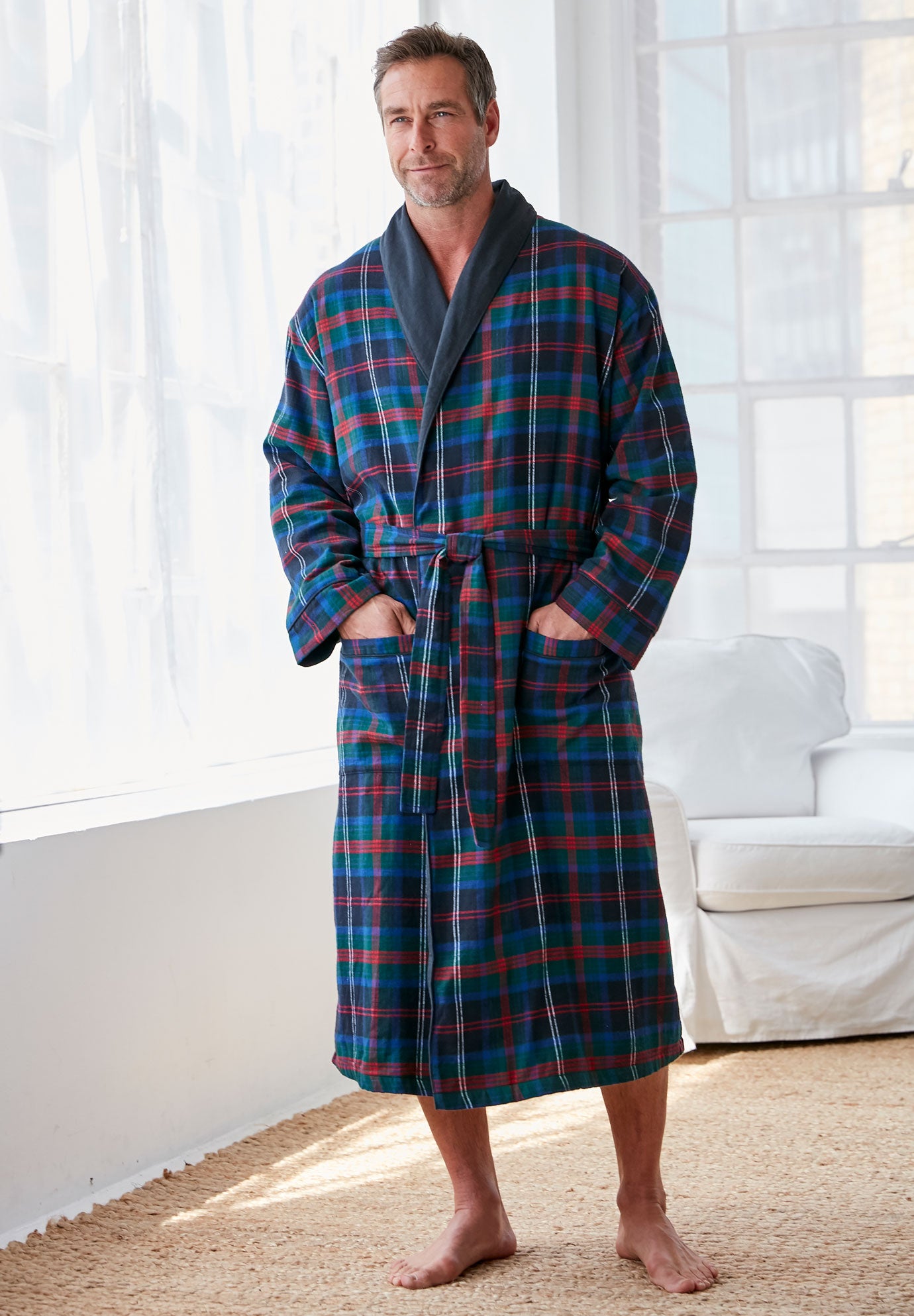 Jersey-Lined Flannel Robe image number 6
