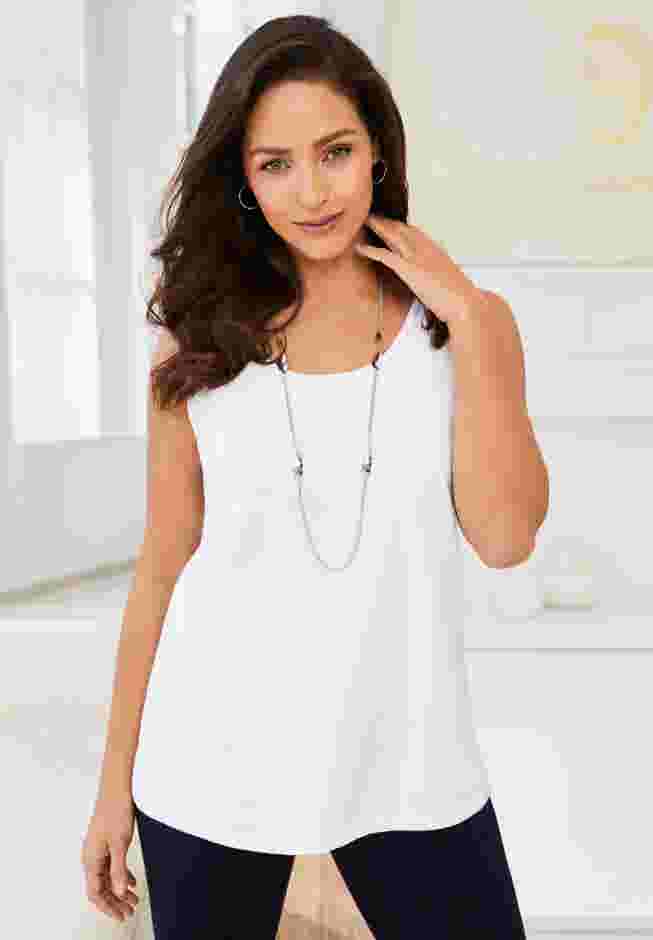 Stretch Cotton Horseshoe Neck Tank image number 1