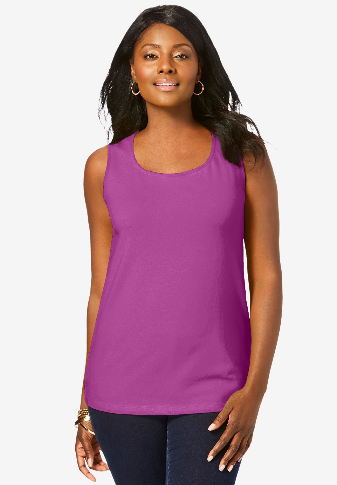 Stretch Cotton Horseshoe Neck Tank image number 0