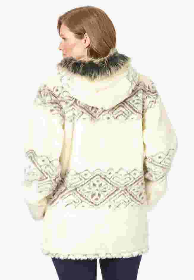 Faux Fur Snowflake Print Hooded Jacket image number 1