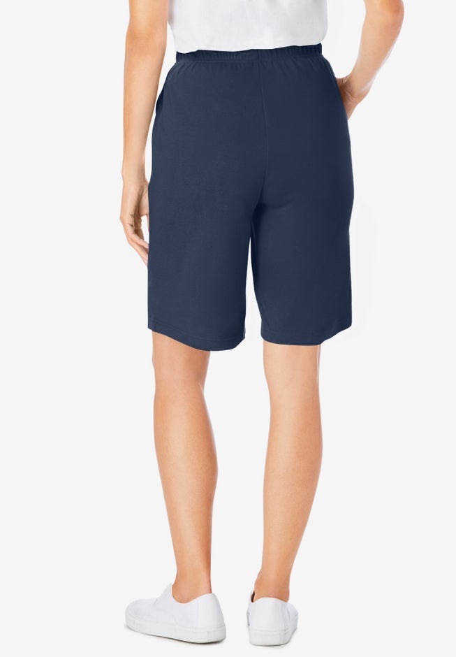 Breathable 7-Day Knit Short with Pockets, Navy Woman Within