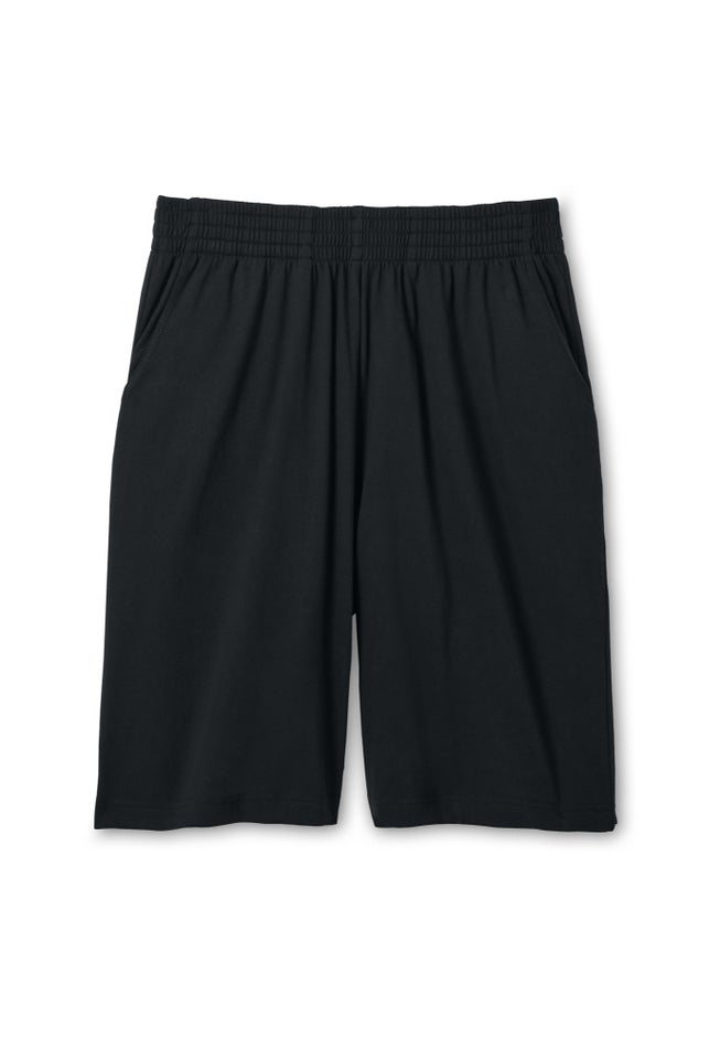 Elastic-Waist Knit Short with Pockets, Black Woman Within