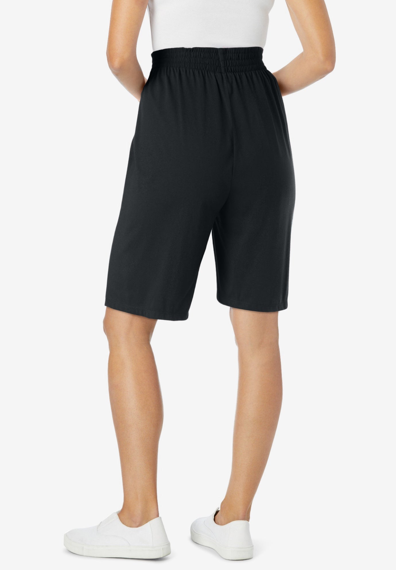 Elastic-Waist Knit Short with Pockets, Black | Woman Within