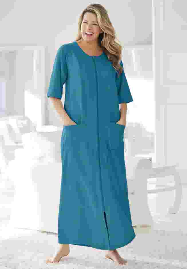 Long French Terry Zip-Front Robe image number 3