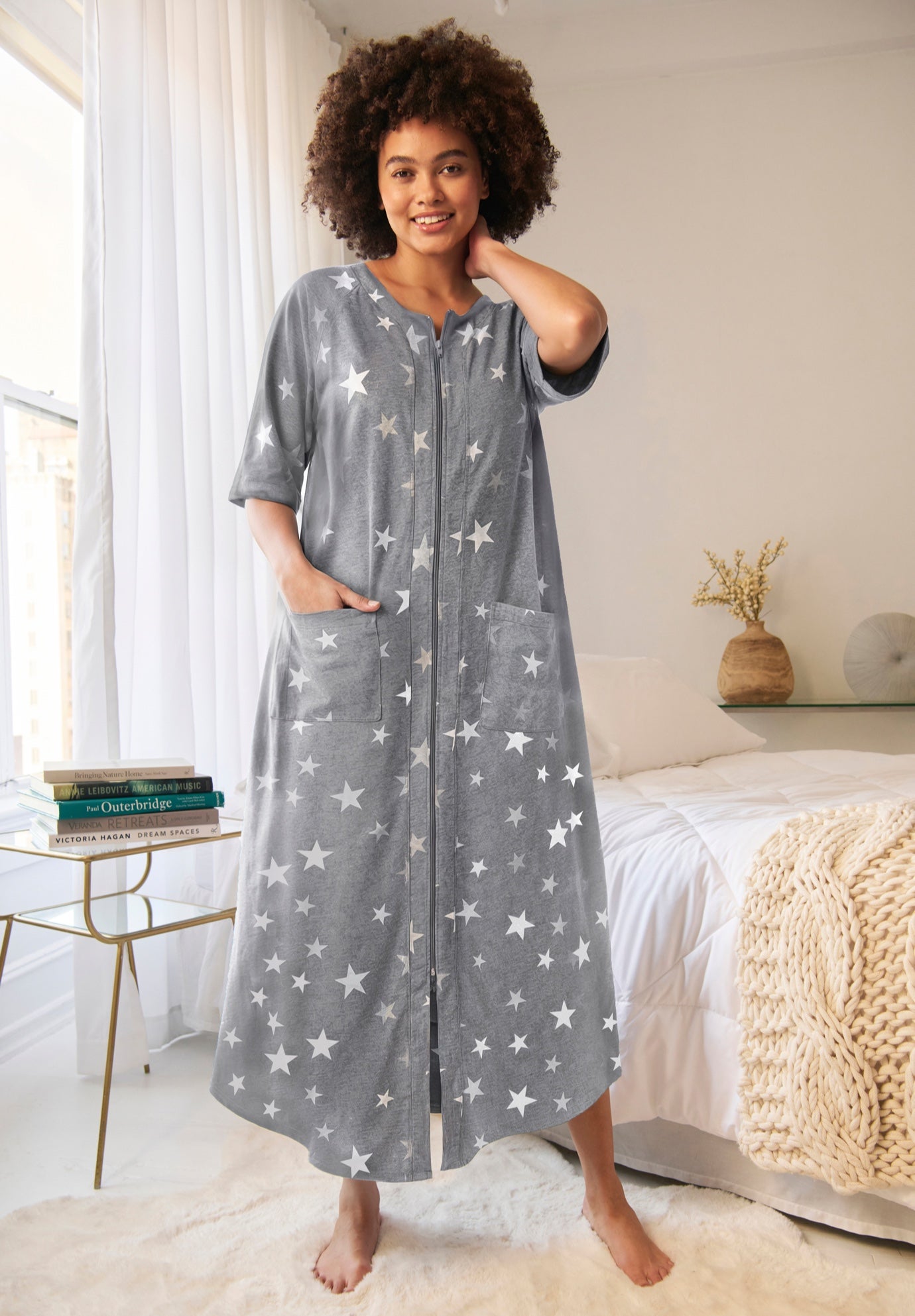 Long French Terry Zip-Front Robe image number 5