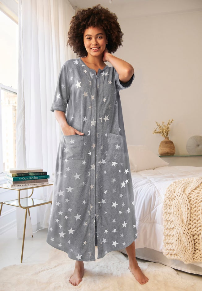 Long French Terry Zip-Front Robe image number 5