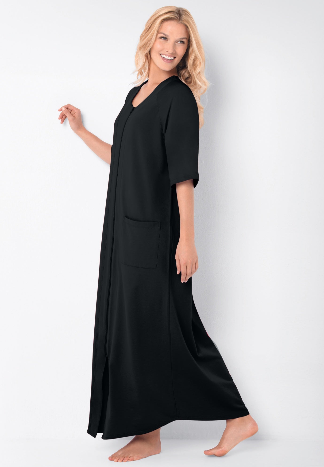 Long French Terry Zip-Front Robe image number 0