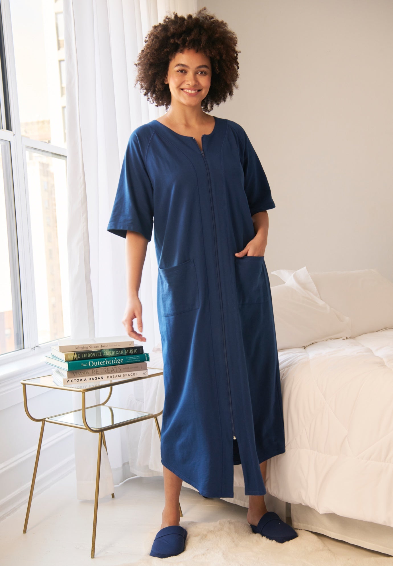 Long French Terry Zip-Front Robe image number 0