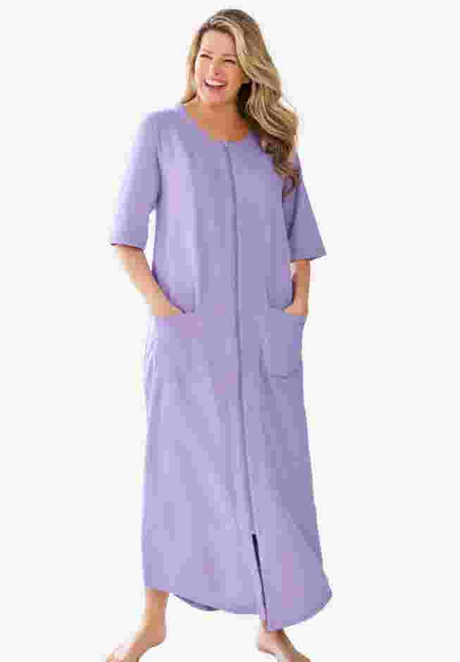 Long French Terry Zip-Front Robe image number 0