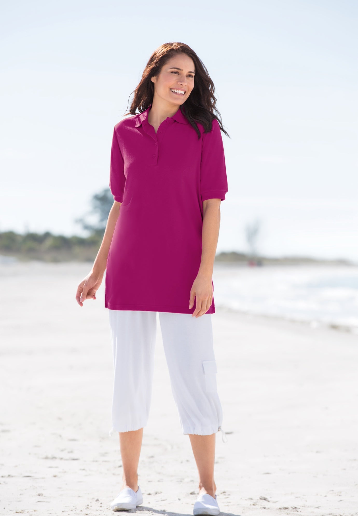 Elbow-Sleeve Polo Tunic image number 3