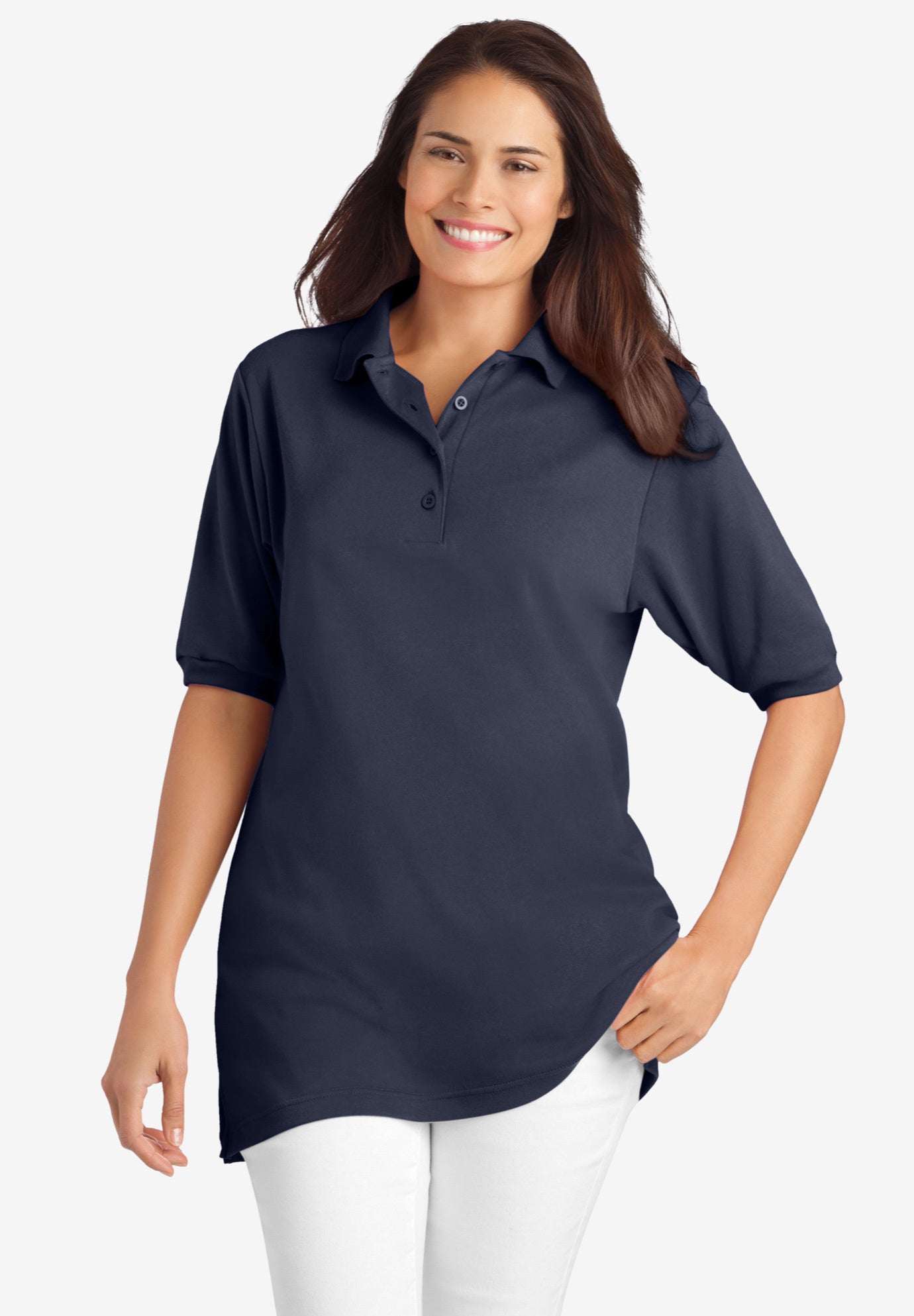 Elbow-Sleeve Polo Tunic image number 0