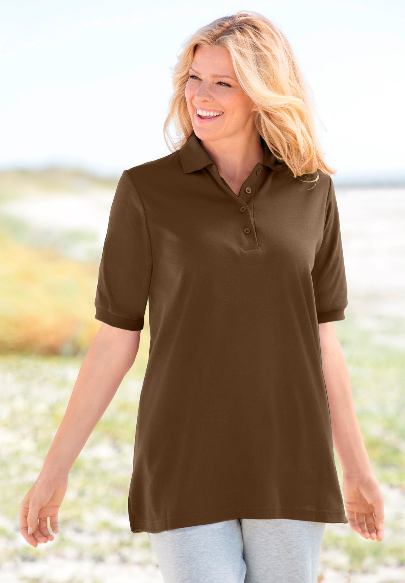 Elbow-Sleeve Polo Tunic image number 0