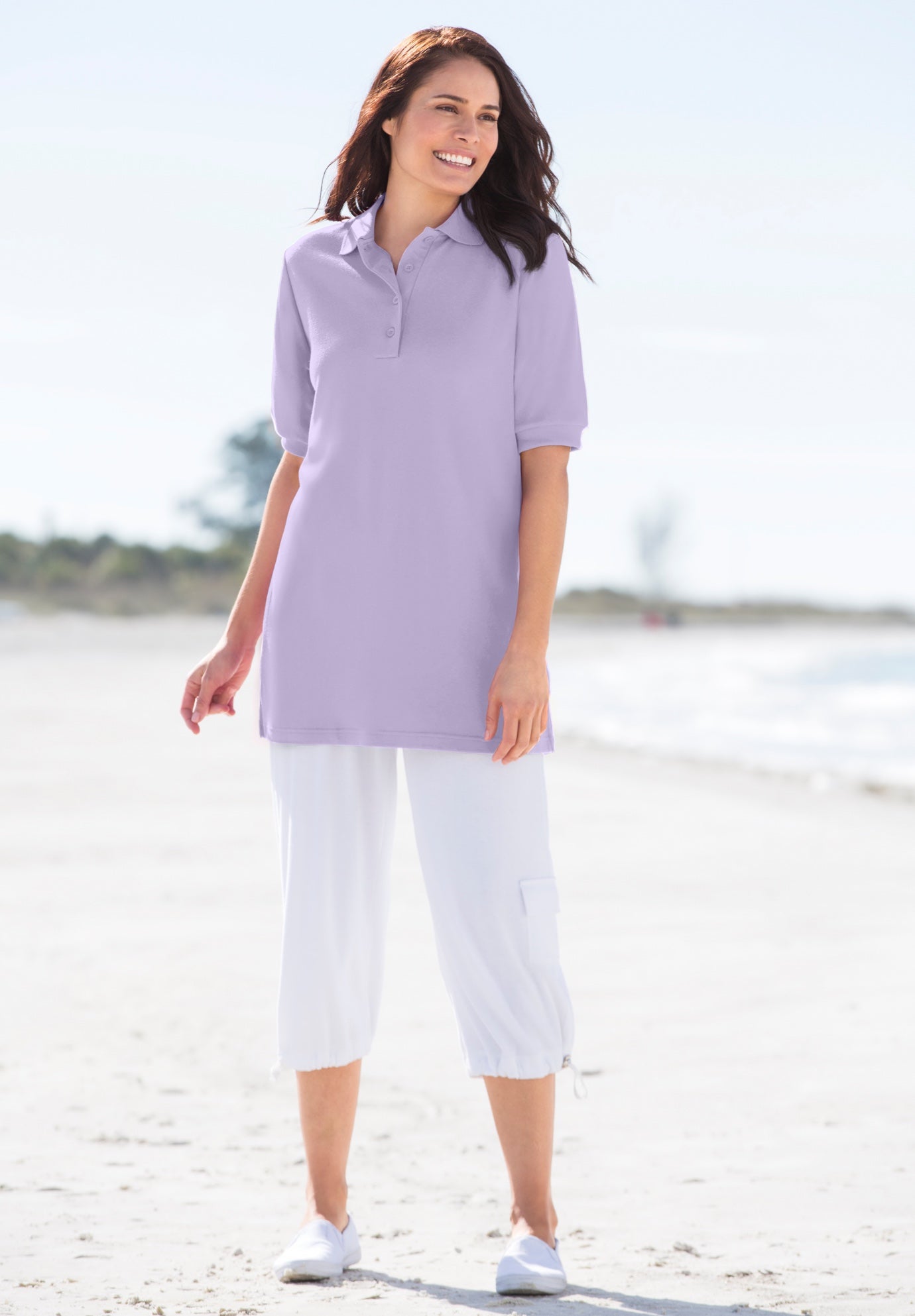 Elbow-Sleeve Polo Tunic image number 0